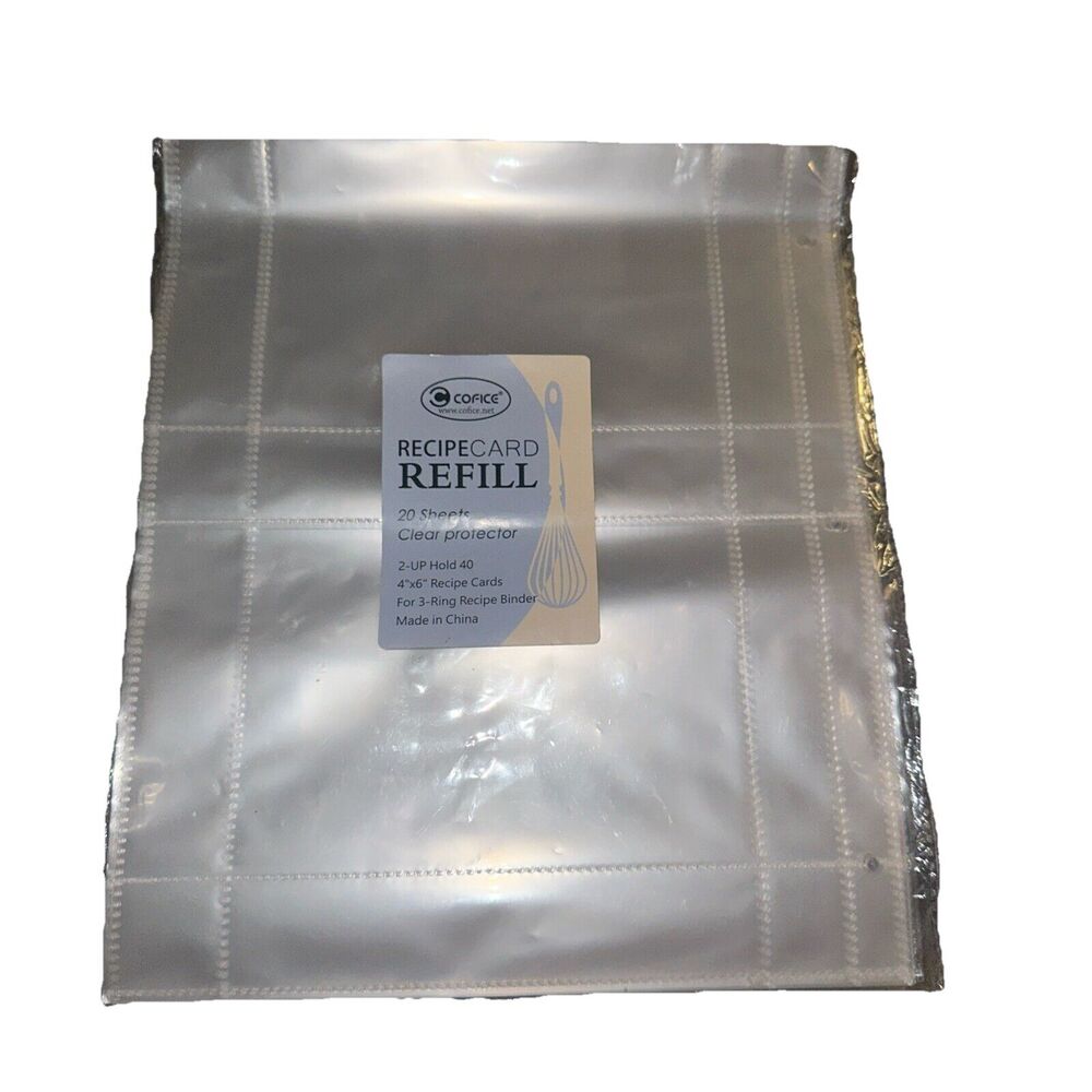 RECIPE CARD PROTECTOR Clear Refill Sheets File Organizer Protector 20-Pack